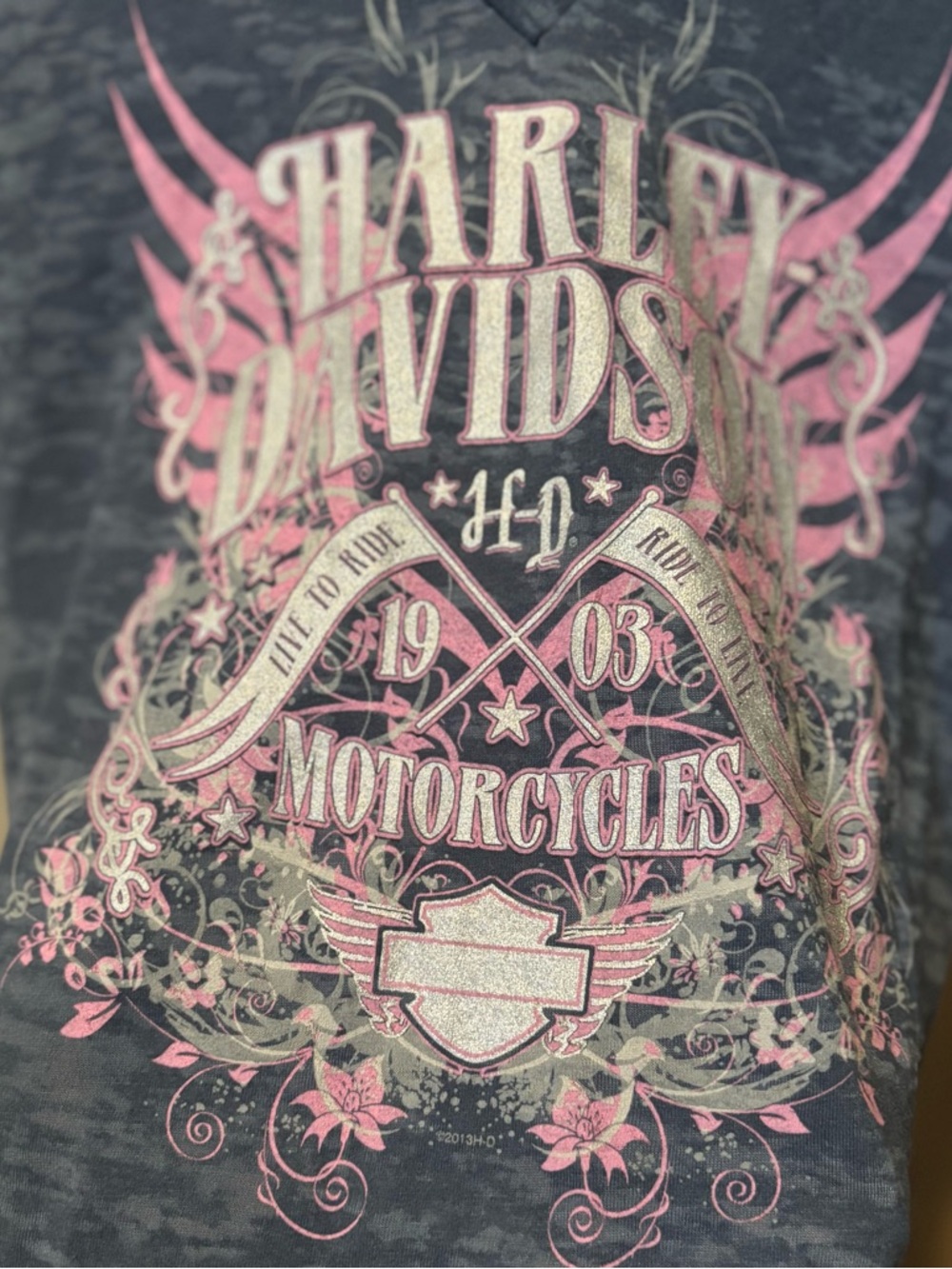 Harley Davidson Burnout V Neck Tee Graphic Vilnius Lithuania Dealer Women’s M